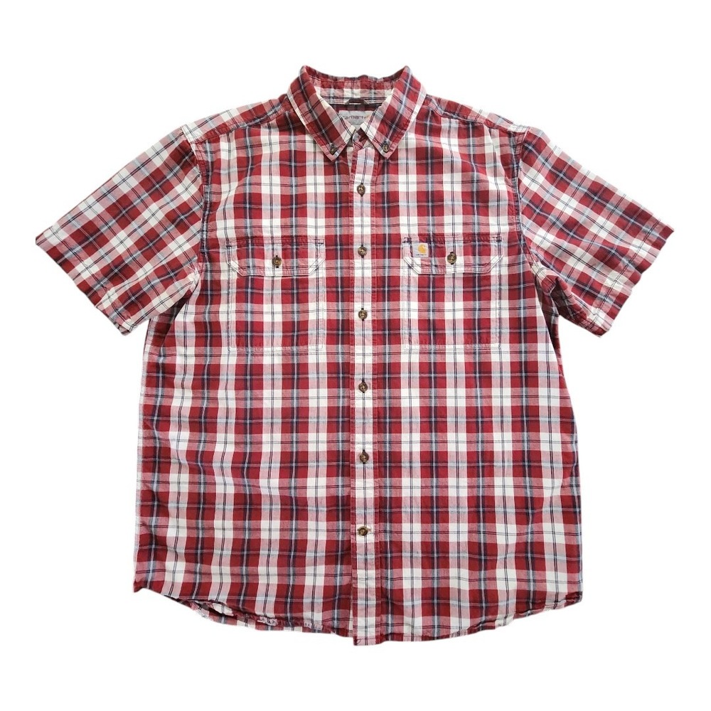 Carhartt Shirt Men's Size Large‎ Red Plaid Workwear Summer Outdoors Utility EUC